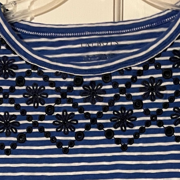 Talbots Blue Striped Tee with Embroidery Detail - Picture 8 of 8
